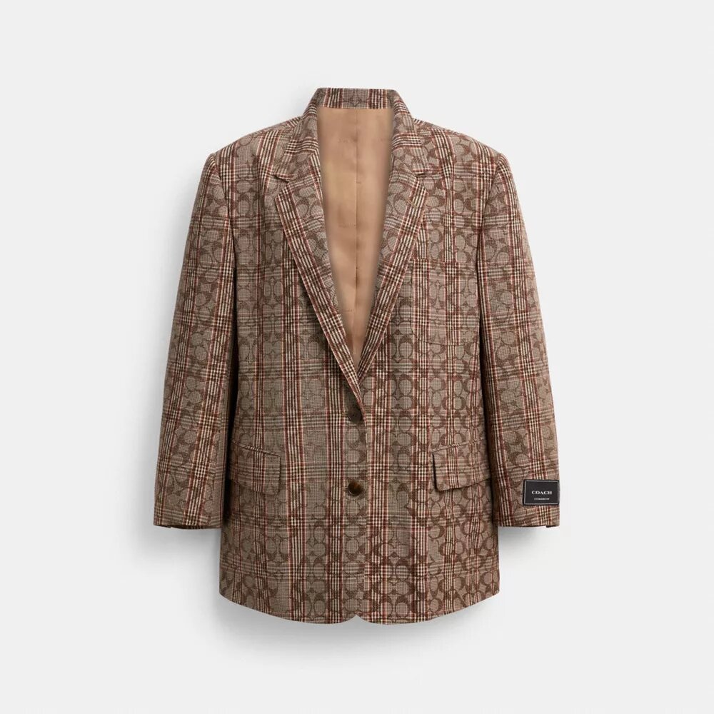 Blazer de un solo botonadura con estampado de cuadros «Signature C»