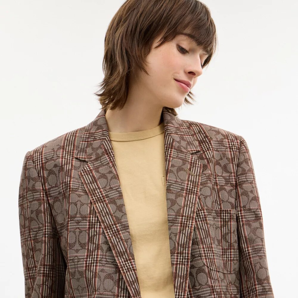 Blazer de un solo botonadura con estampado de cuadros «Signature C»
