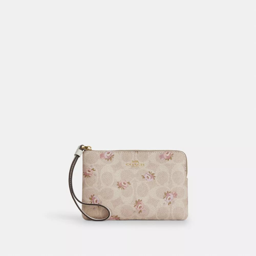 Bolsa de pulsera con cremallera en la esquina, en Signature Canvas con estampado floral