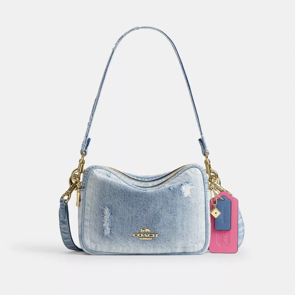 Bolso bandolera Carey en denim desgastado con Charms