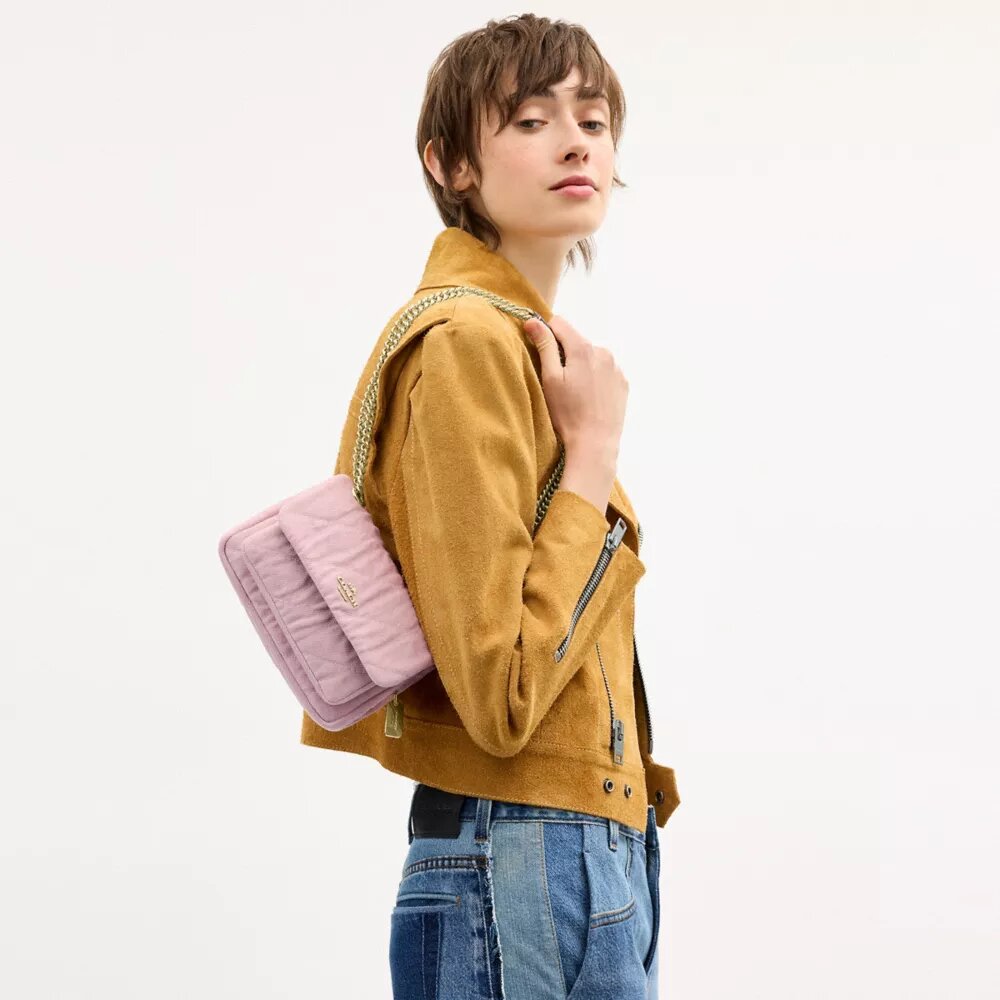 Bolso bandolera Elodie 18 en denim desgastado con acolchado