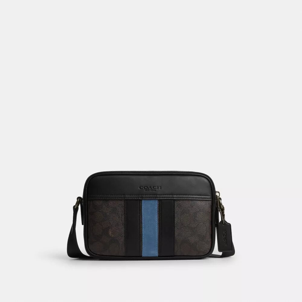 Bolso bandolera Graham en Signature Canvas con rayas «Varsity»