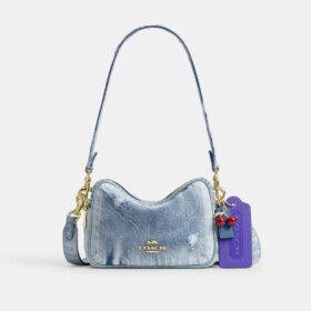 Bolso bandolera Mini Carey en denim desgastado con Charms