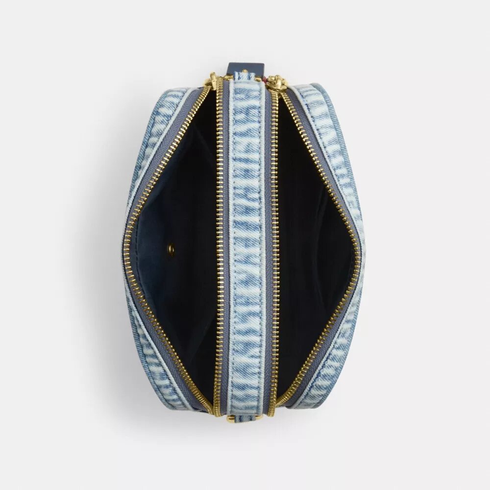 Bolso bandolera Mini Carey en denim desgastado con Charms