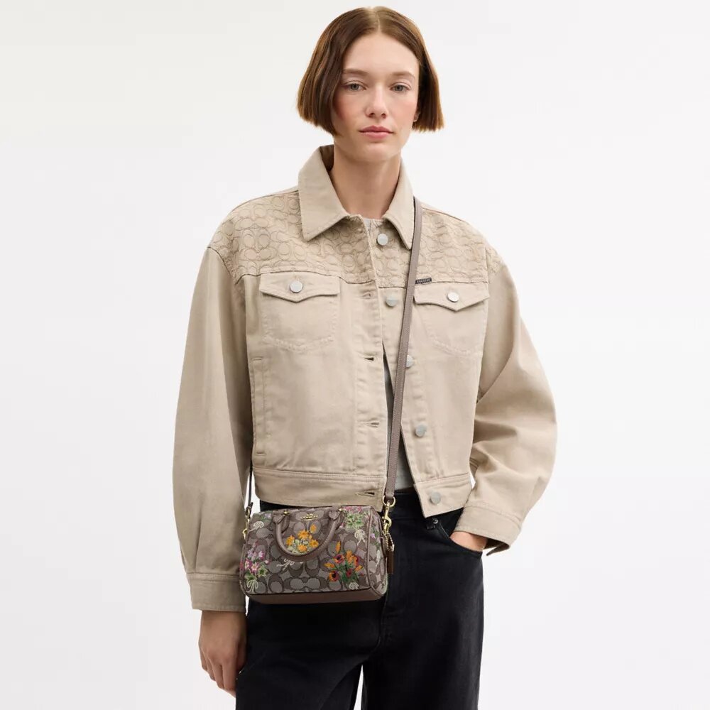 Bolso bandolera Mini Rowan en jacquard exclusivo con bordado floral