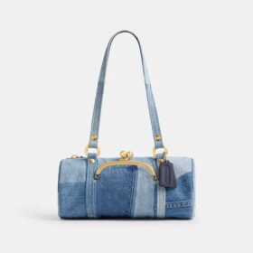 Bolso cilíndrico con cierre Kisslock de 28 en denim reciclado