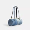 Bolso cilíndrico con cierre Kisslock de 28 en denim reciclado