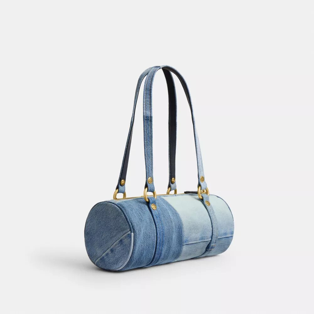 Bolso cilíndrico con cierre Kisslock de 28 en denim reciclado