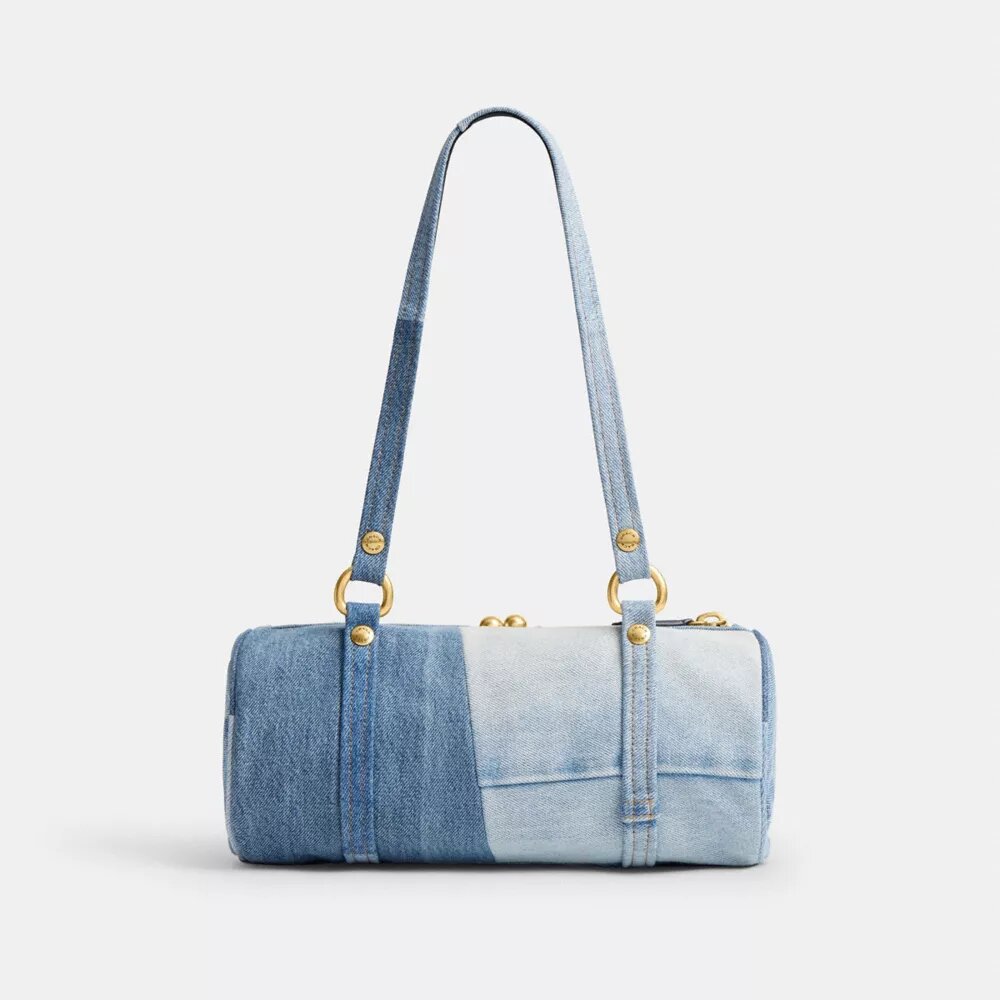 Bolso cilíndrico con cierre Kisslock de 28 en denim reciclado