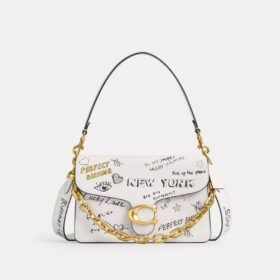 Bolso de hombro con lengüeta de cadena y estampado «Sketch»