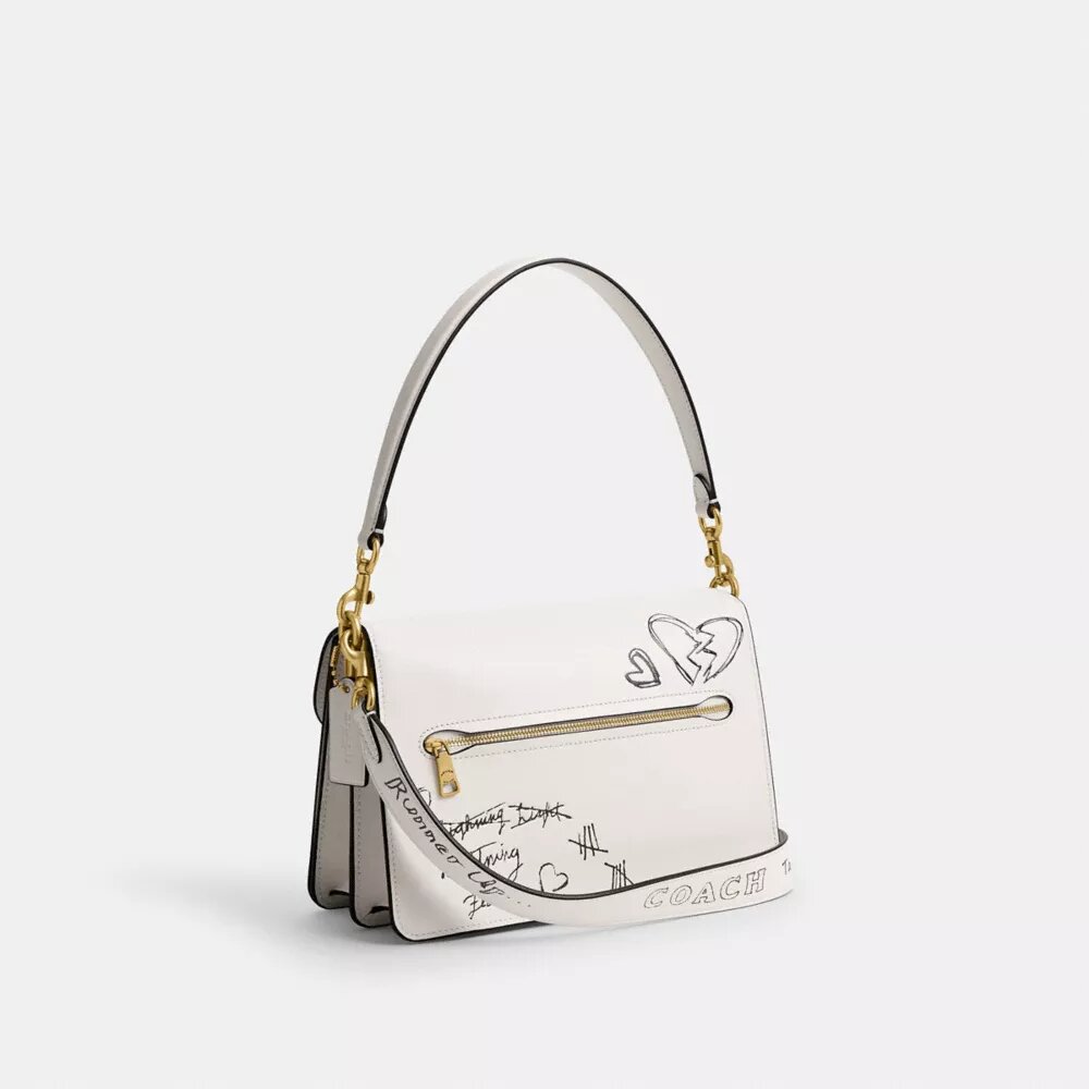 Bolso de hombro con lengüeta de cadena y estampado «Sketch»