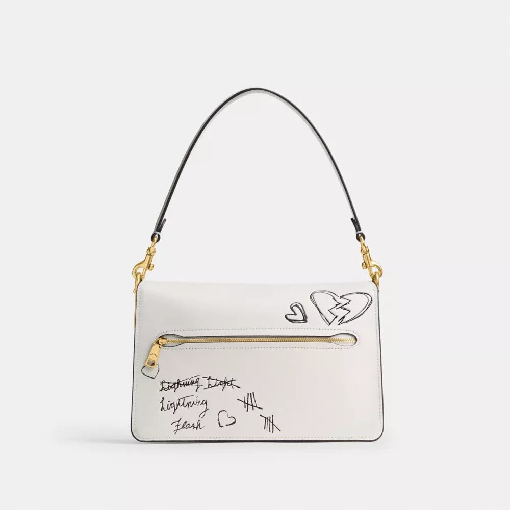 Bolso de hombro con lengüeta de cadena y estampado «Sketch»