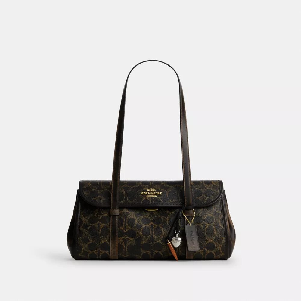 Bolso de hombro con solapa Bridget en Signature Canvas con Charms