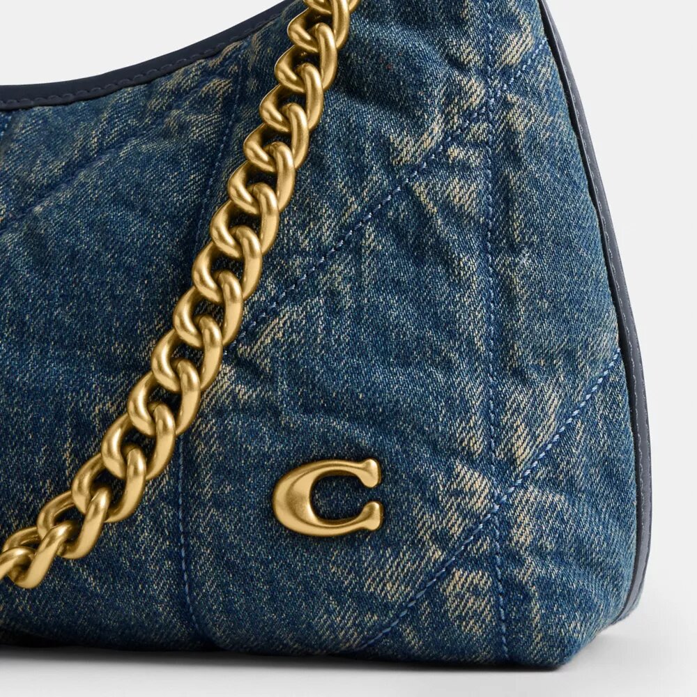 Bolso de hombro Juliet 25 en denim de algodón regenerativo con acolchado