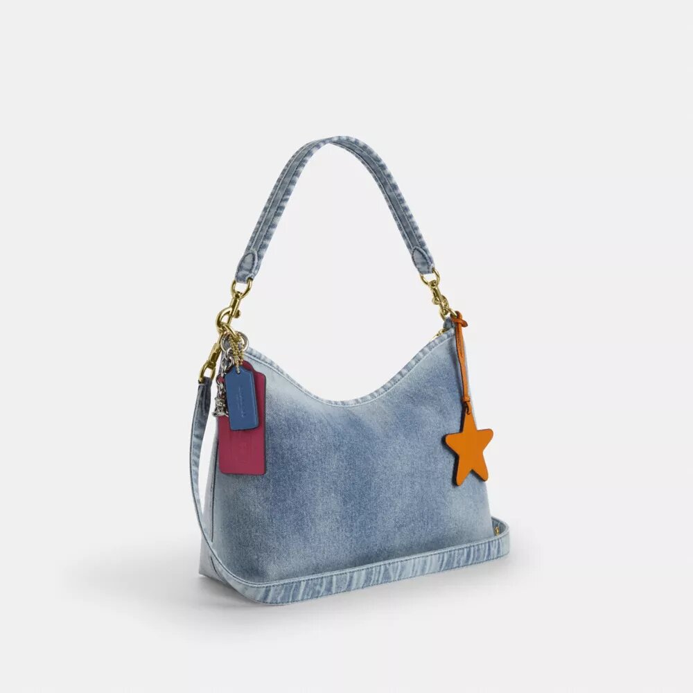 Bolso de hombro Laurel en denim desgastado con Charms