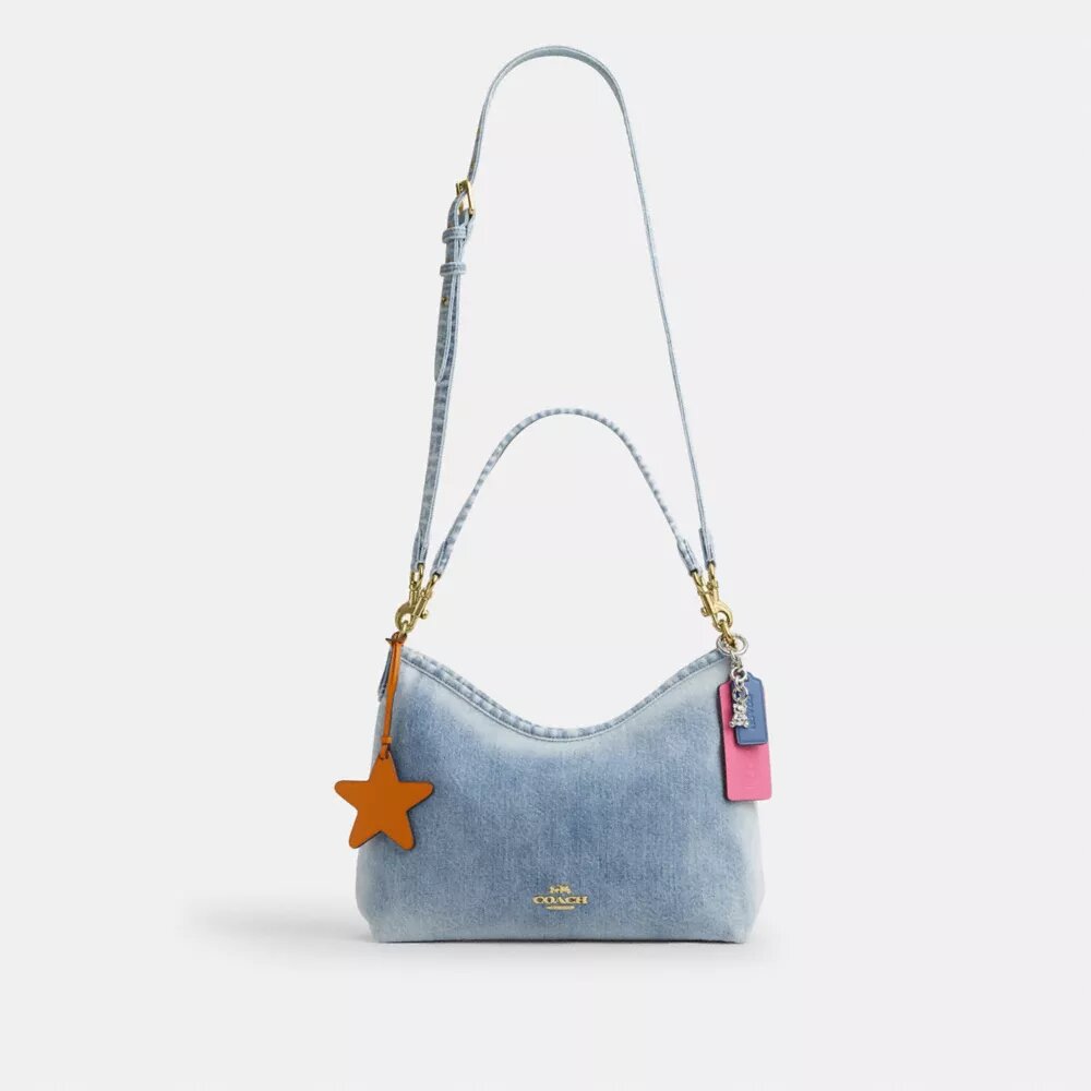 Bolso de hombro Laurel en denim desgastado con Charms