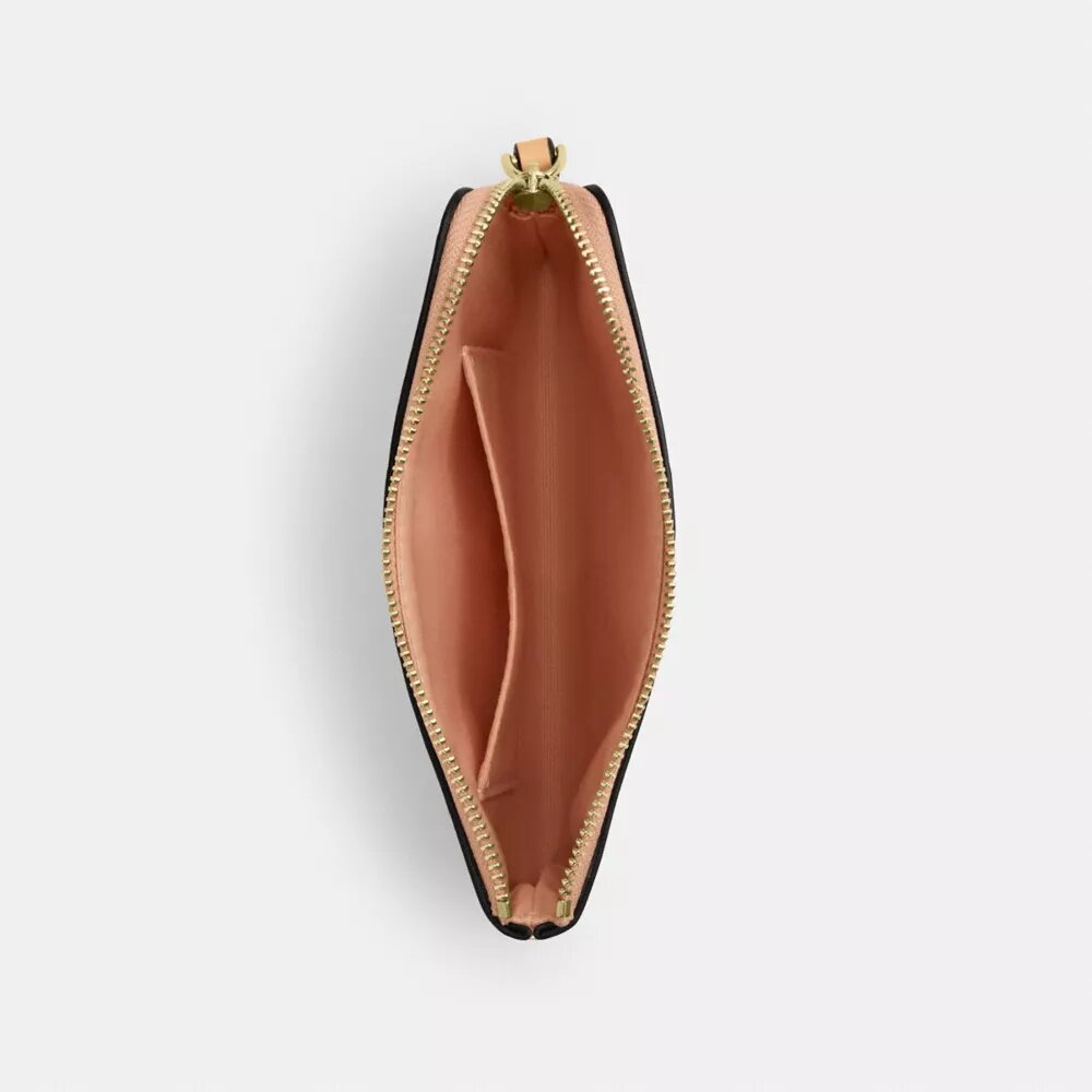 Bolso de pulsera con cremallera en las esquinas de piel exclusiva