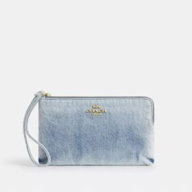 Bolso de pulsera grande con cremallera en esquina en denim desgastado