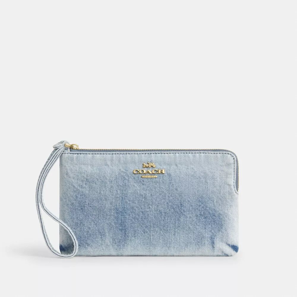 Bolso de pulsera grande con cremallera en esquina en denim desgastado