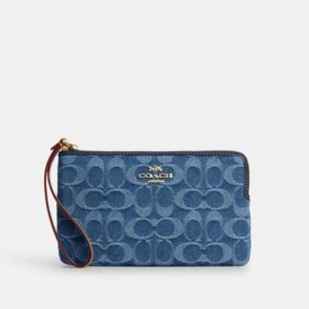 Bolso de pulsera grande con cremallera en la esquina en denim característico
