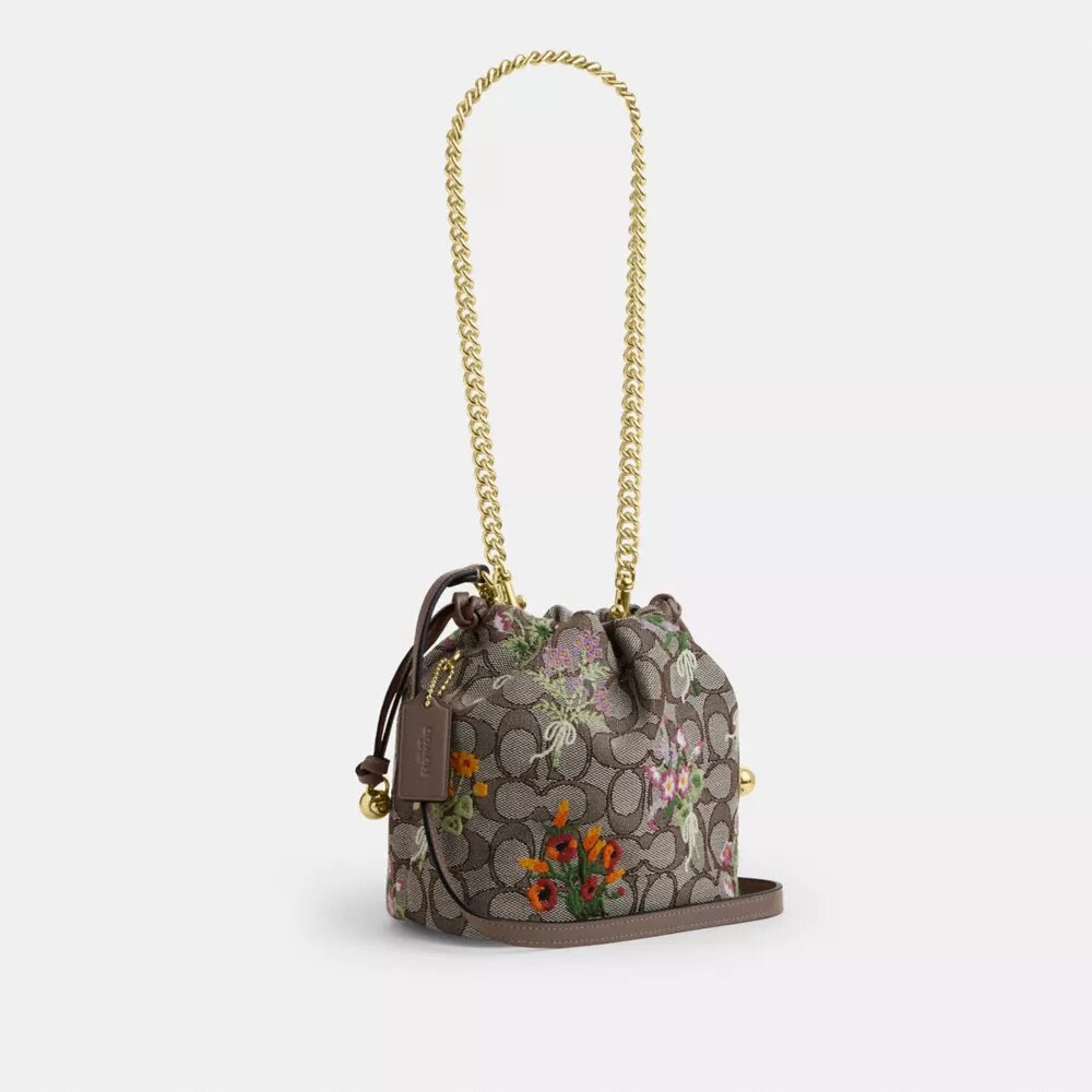 Bolso Faye Mini con cordón en jacquard exclusivo y bordado floral