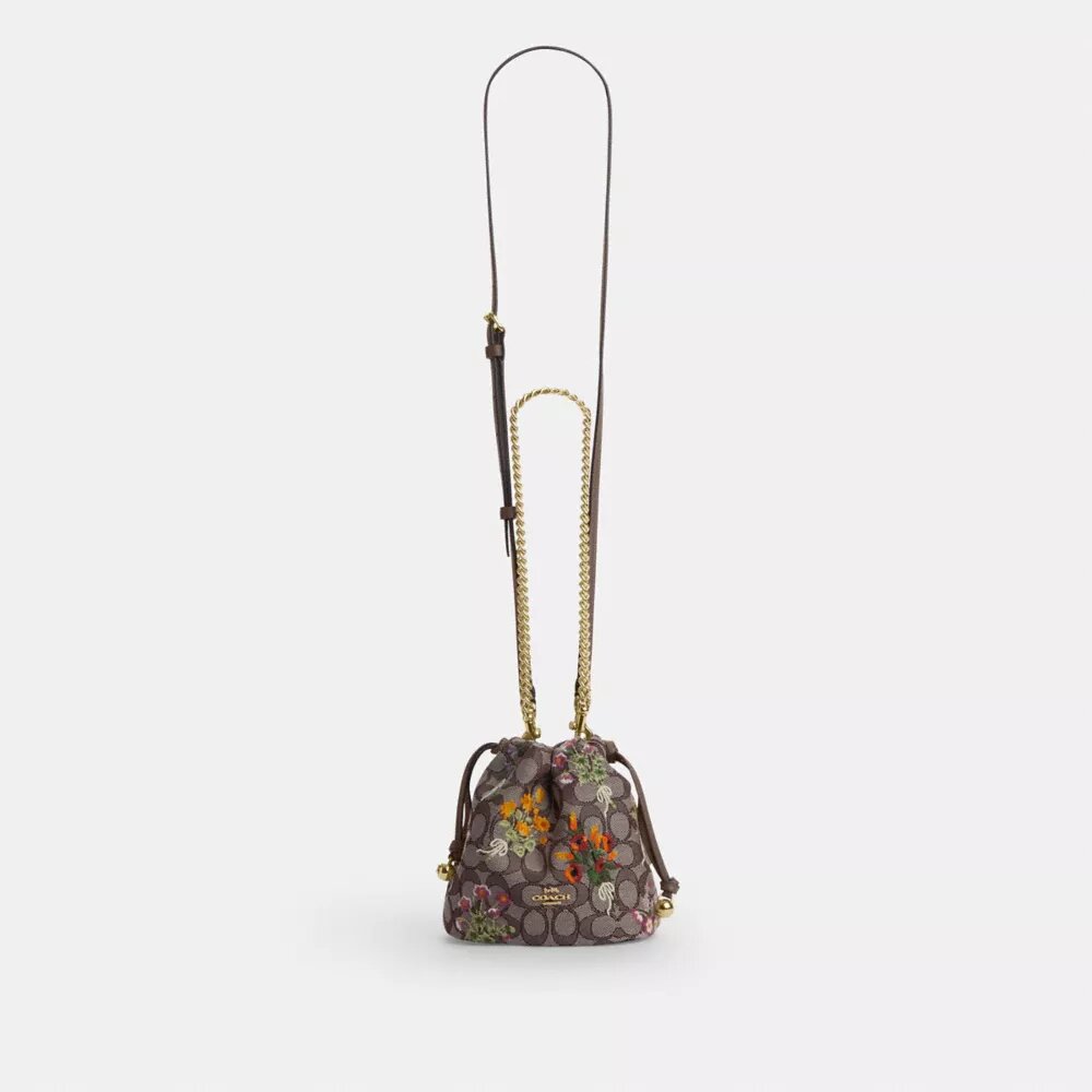 Bolso Faye Mini con cordón en jacquard exclusivo y bordado floral