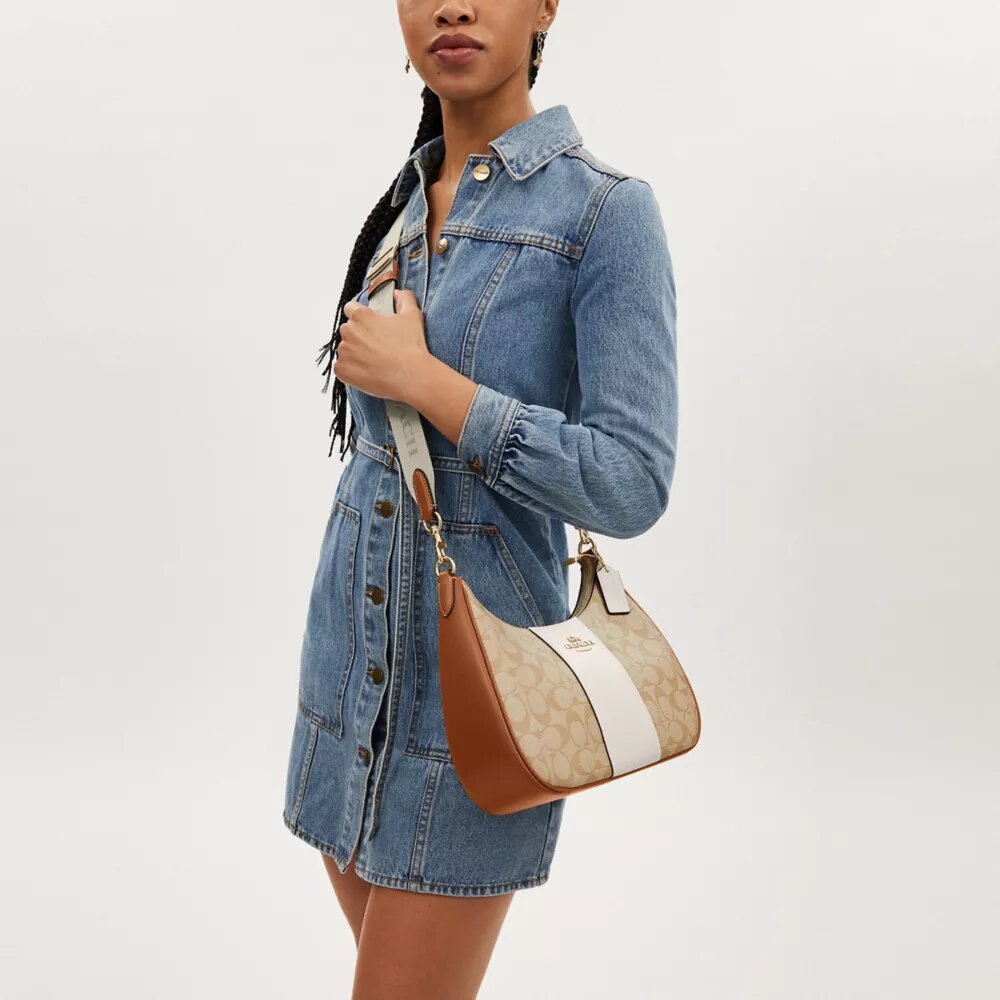 Bolso hobo Teri en Signature Canvas con rayas