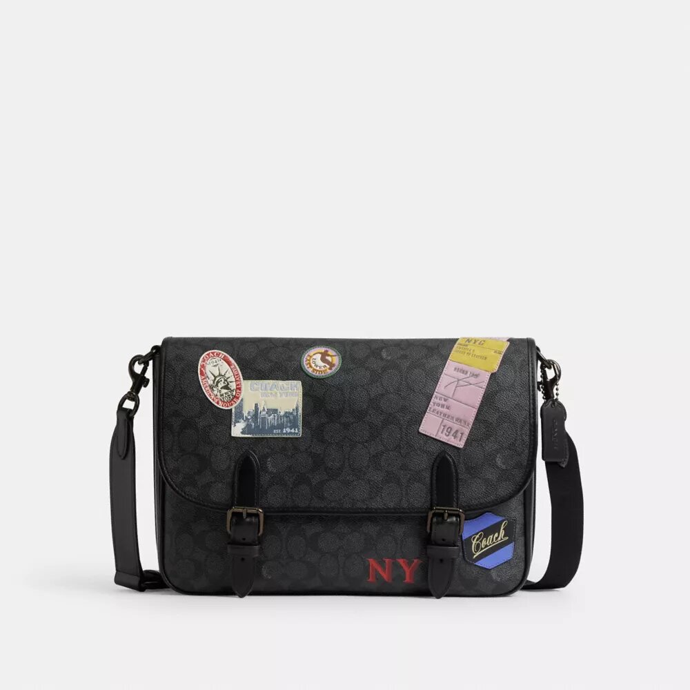 Bolso mensajero Hitch en Signature Canvas con parches