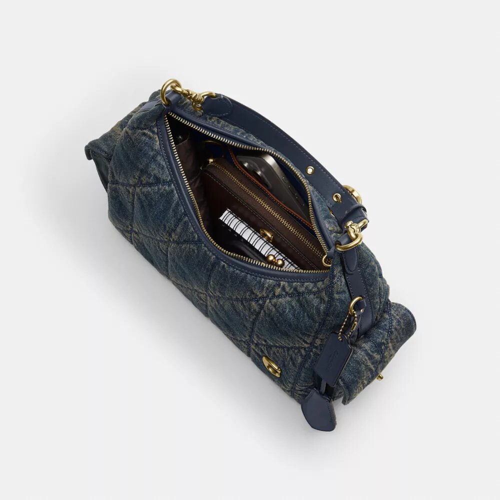 Bolso Pocket Juliet 30 en denim de algodón regenerativo con acolchado
