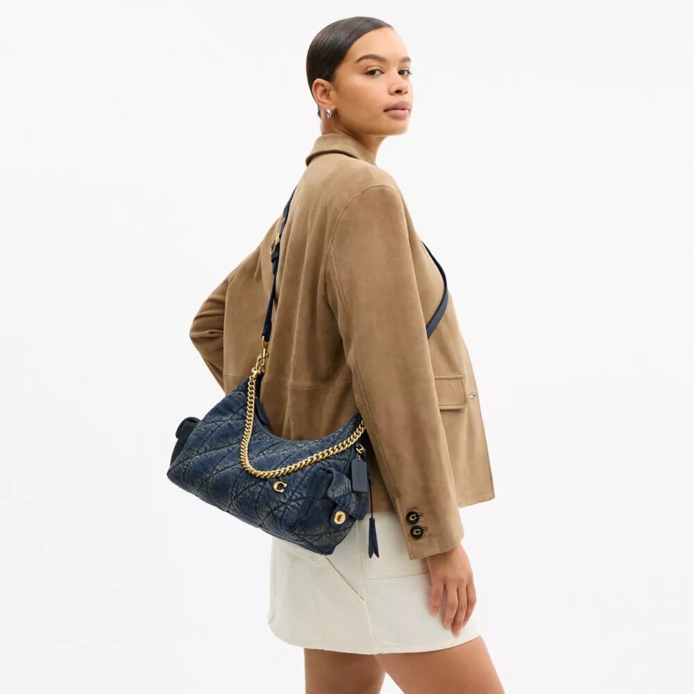 Bolso Pocket Juliet 30 en denim de algodón regenerativo con acolchado