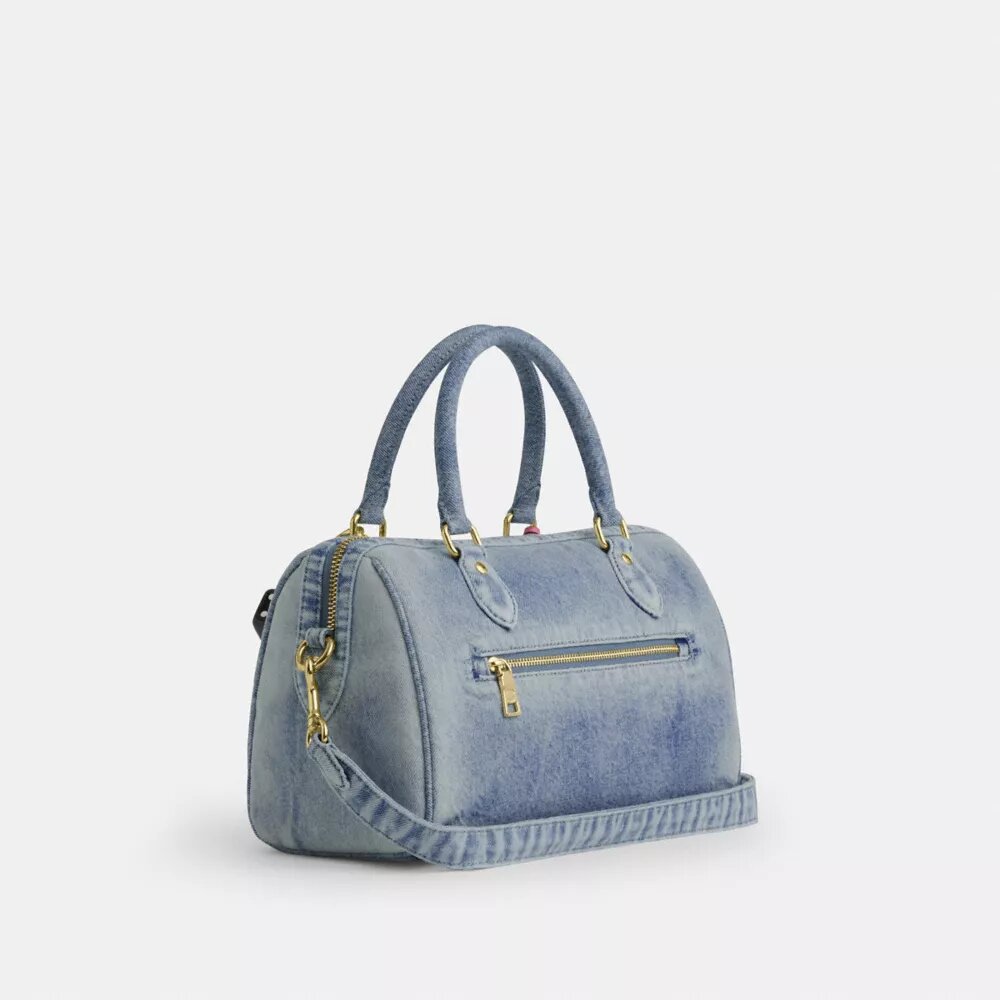 Bolso tipo satchel Rowan en denim desgastado con Charms