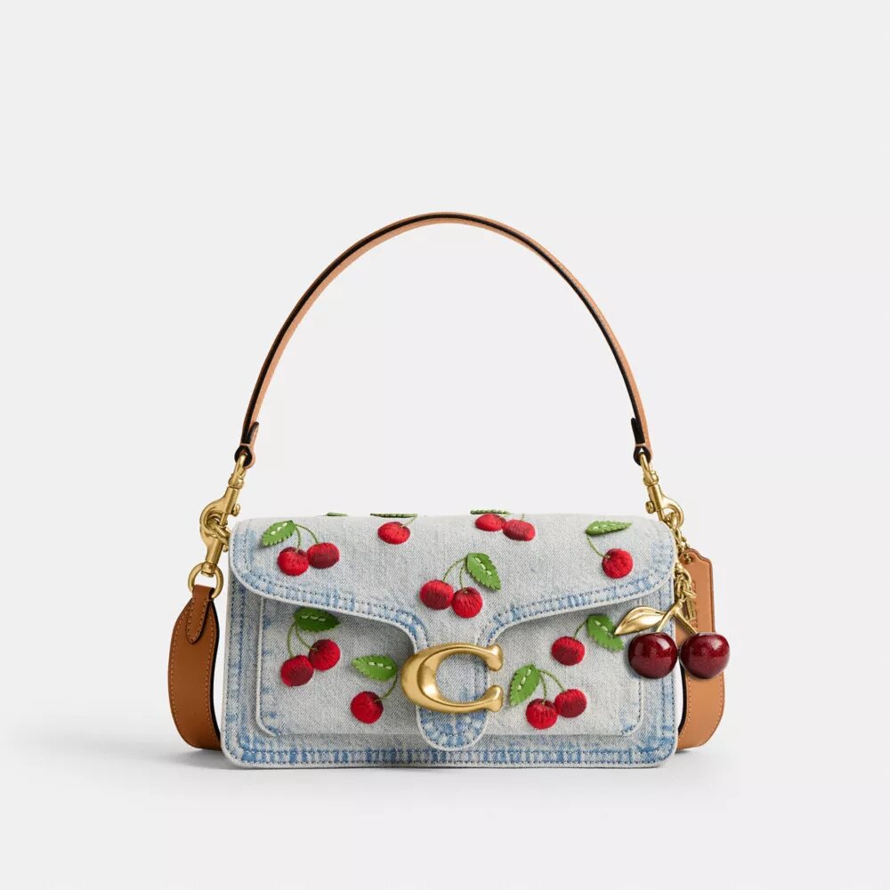 Bolsos de hombro Tabby 26 con bordado de cerezas