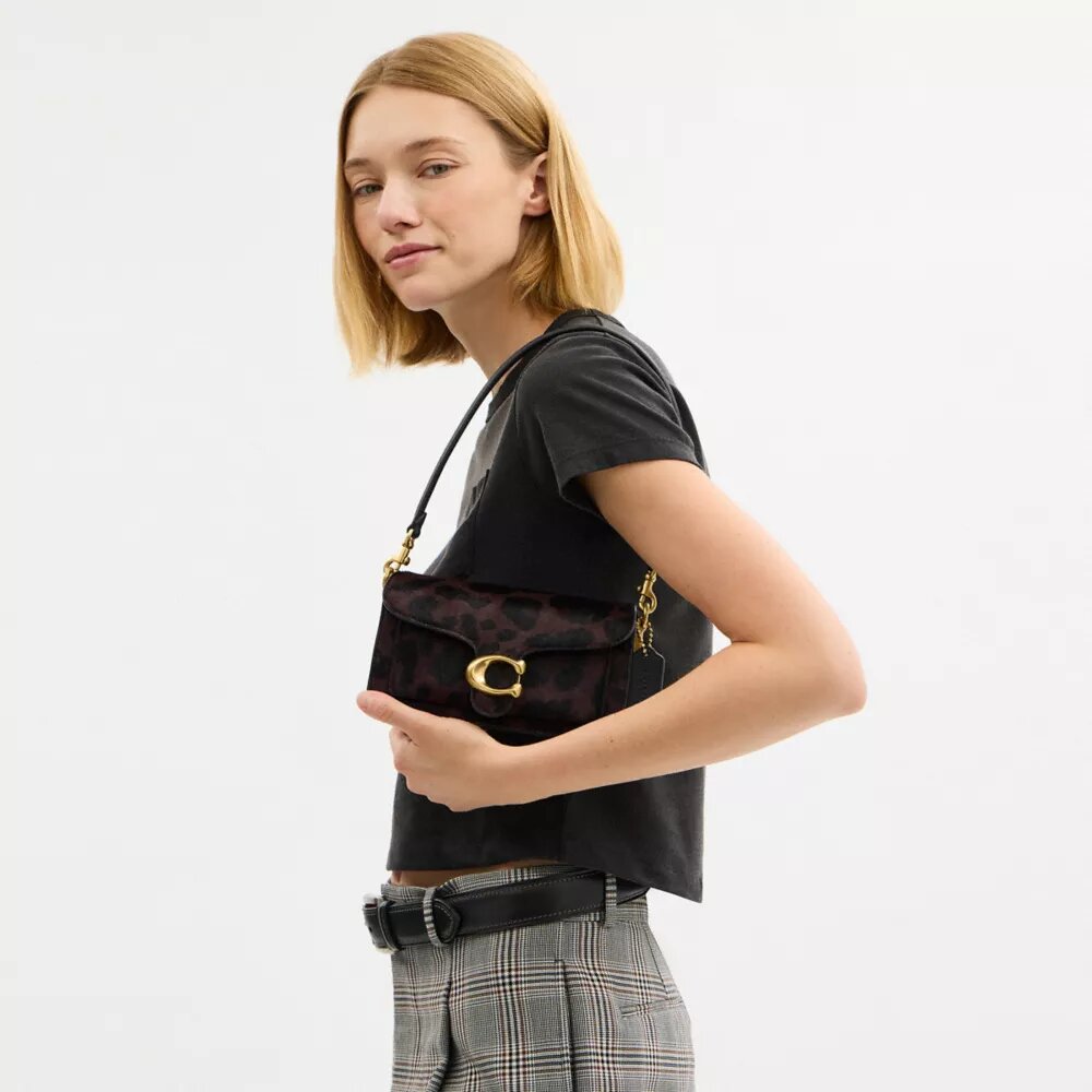Bolsos de hombro «Tabby» de 20 in de piel de becerro con estampado de leopardo
