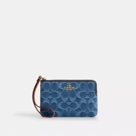 Bolsos de pulsera con cremallera en las esquinas en denim emblemático