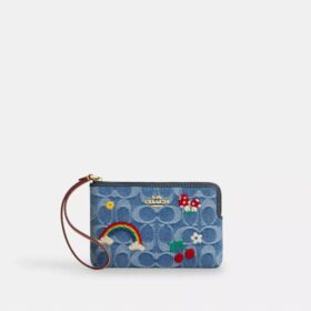 Bolsos de pulsera con cremallera en las esquinas en denim emblemático