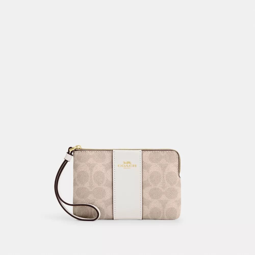 Bolsos de pulsera con cremallera en las esquinas, en Signature Canvas con rayas