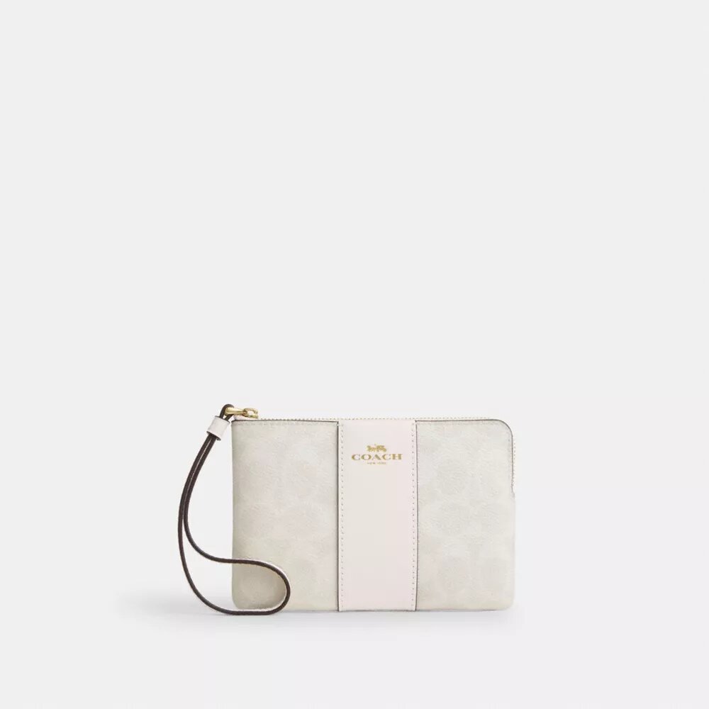 Bolsos de pulsera con cremallera en las esquinas, en Signature Canvas con rayas