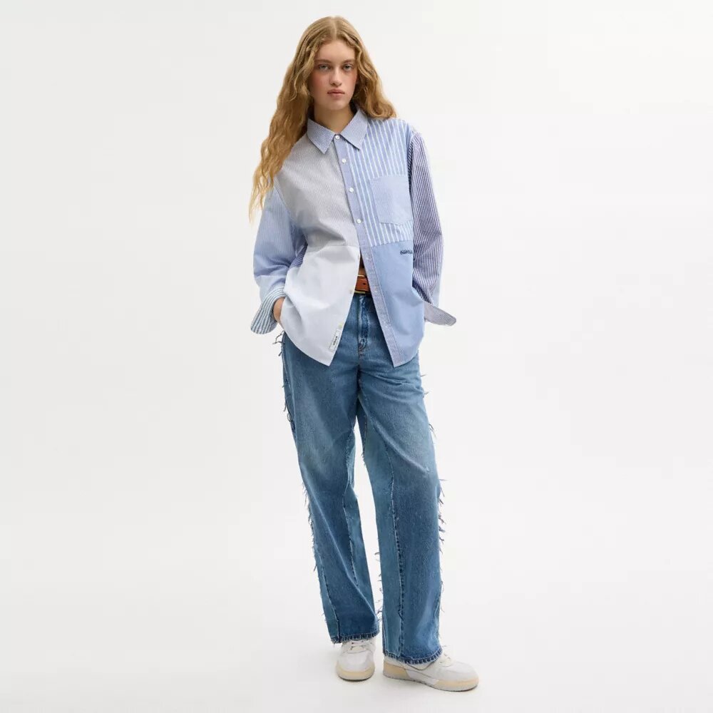 Camisa Oxford de patchwork de algodón reciclado