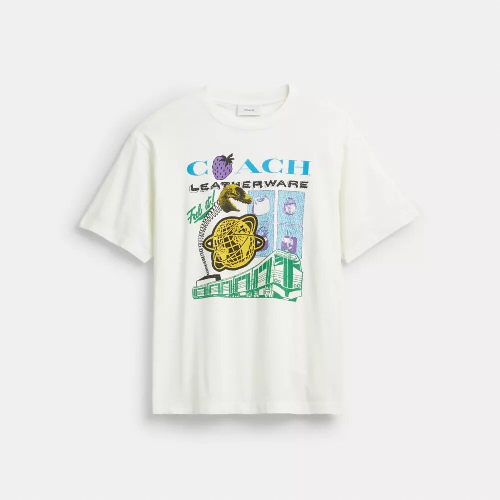 Camiseta holgada «Collage Train» de algodón orgánico