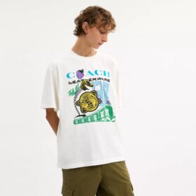 Camiseta holgada «Collage Train» de algodón orgánico
