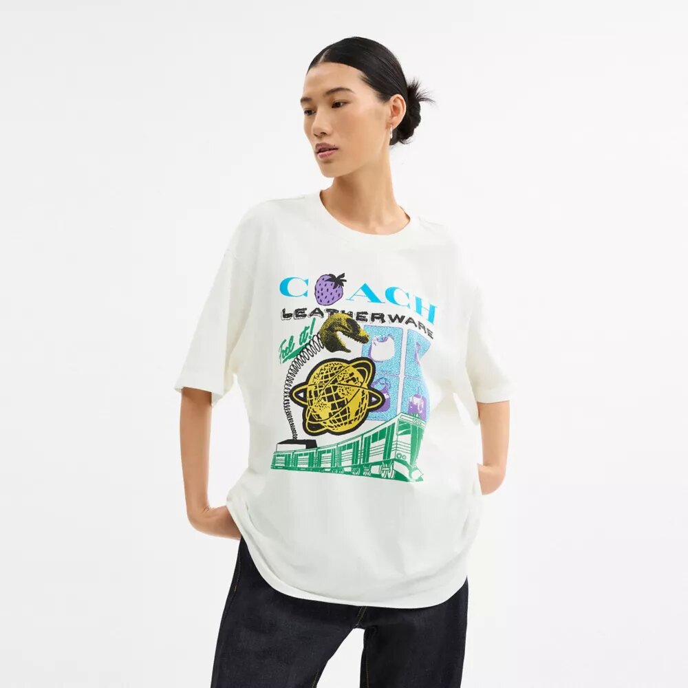 Camiseta holgada «Collage Train» de algodón orgánico