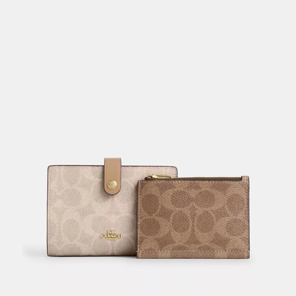 Cartera 2 en 1 en Signature Canvas con estampado en bloques