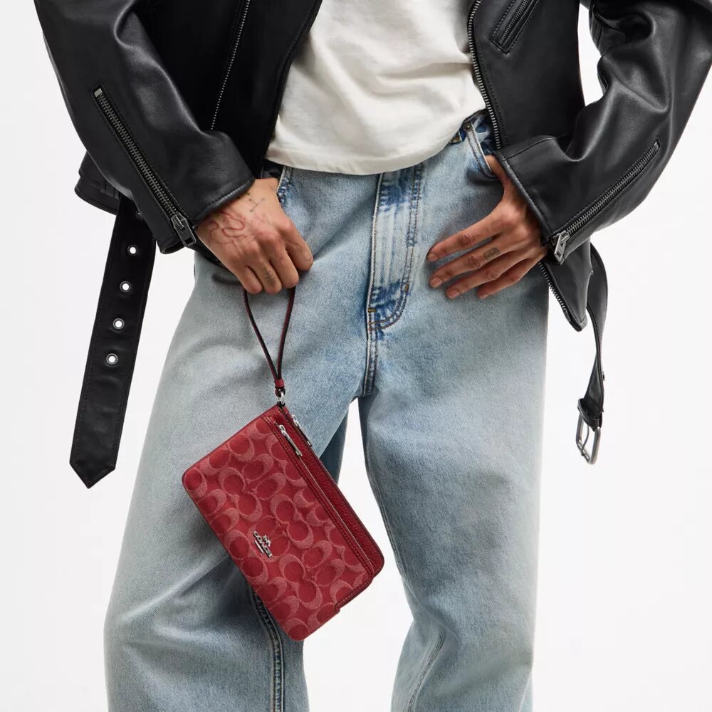 Cartera con doble cremallera en denim exclusivo