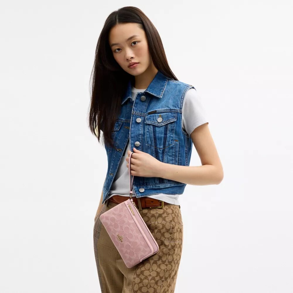 Cartera con doble cremallera en denim exclusivo