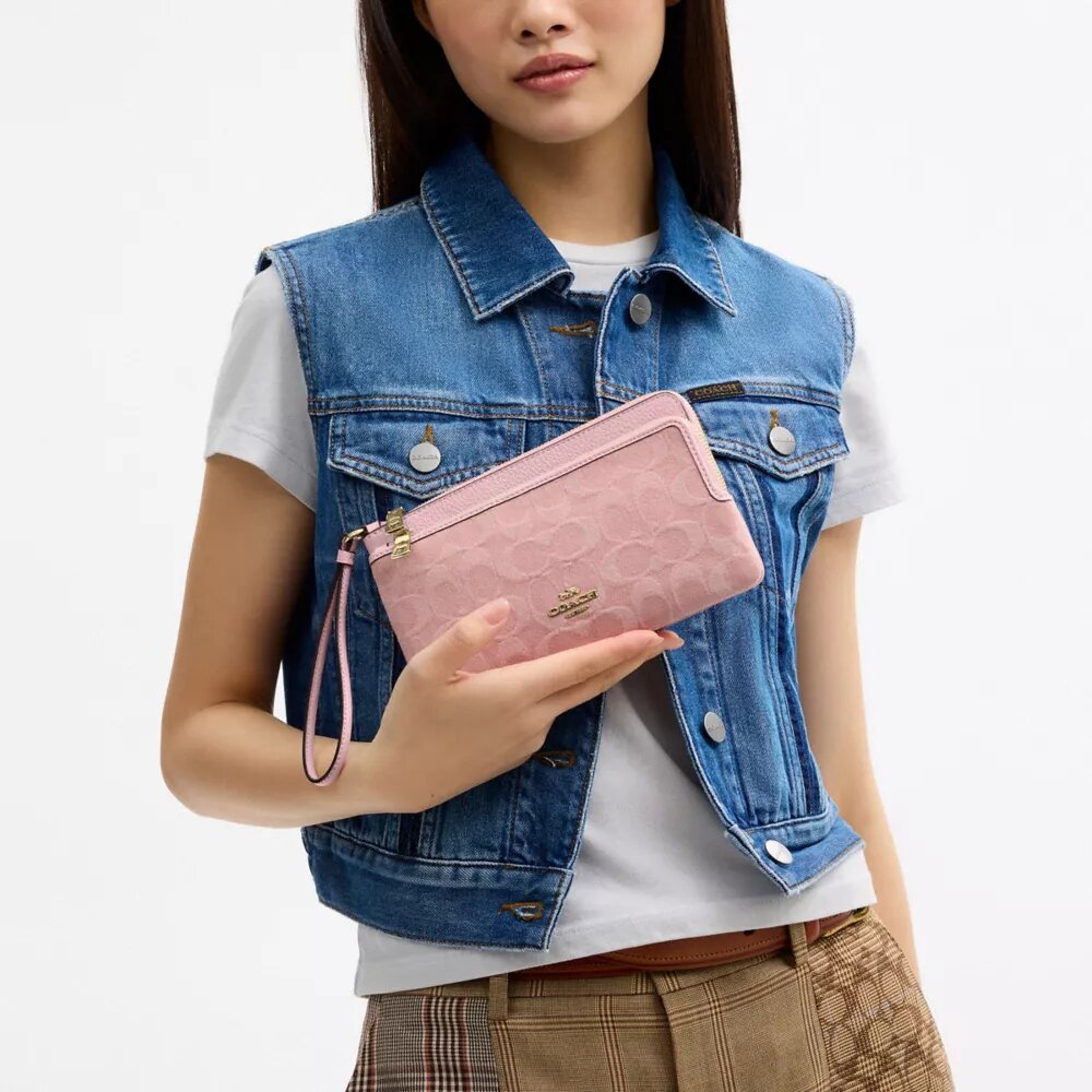 Cartera con doble cremallera en denim exclusivo
