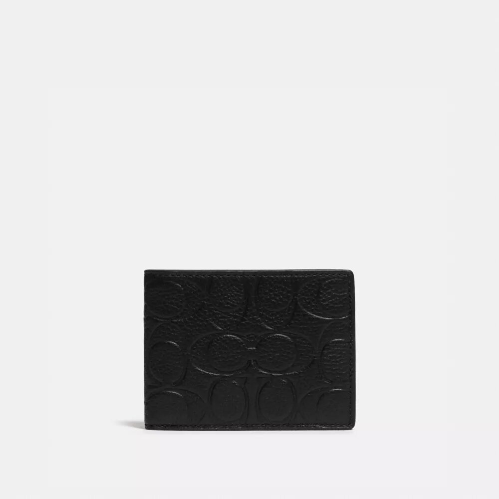 Cartera delgada de dos pliegues en piel exclusiva