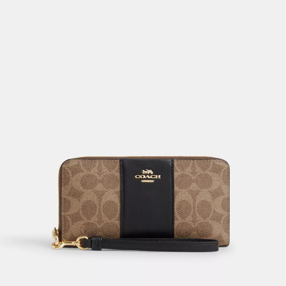 Cartera larga con cremallera envolvente en Signature Canvas con rayas