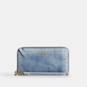 Cartera larga con cremallera perimetral en denim desgastado