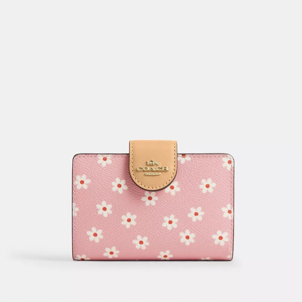 Cartera mediana con cremallera en esquina y estampado floral
