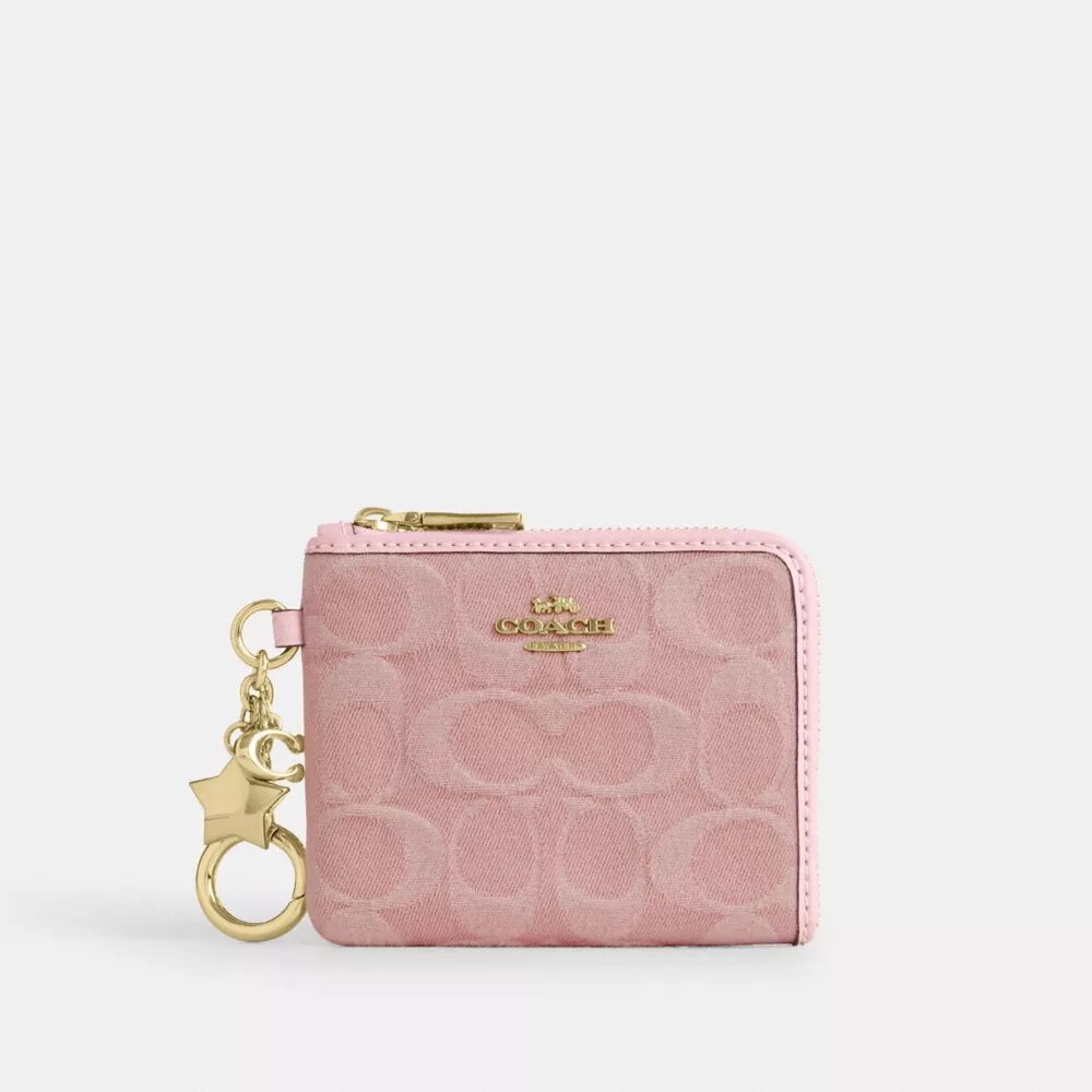 Cartera pequeña con cremallera en esquina, de denim exclusivo con Charms